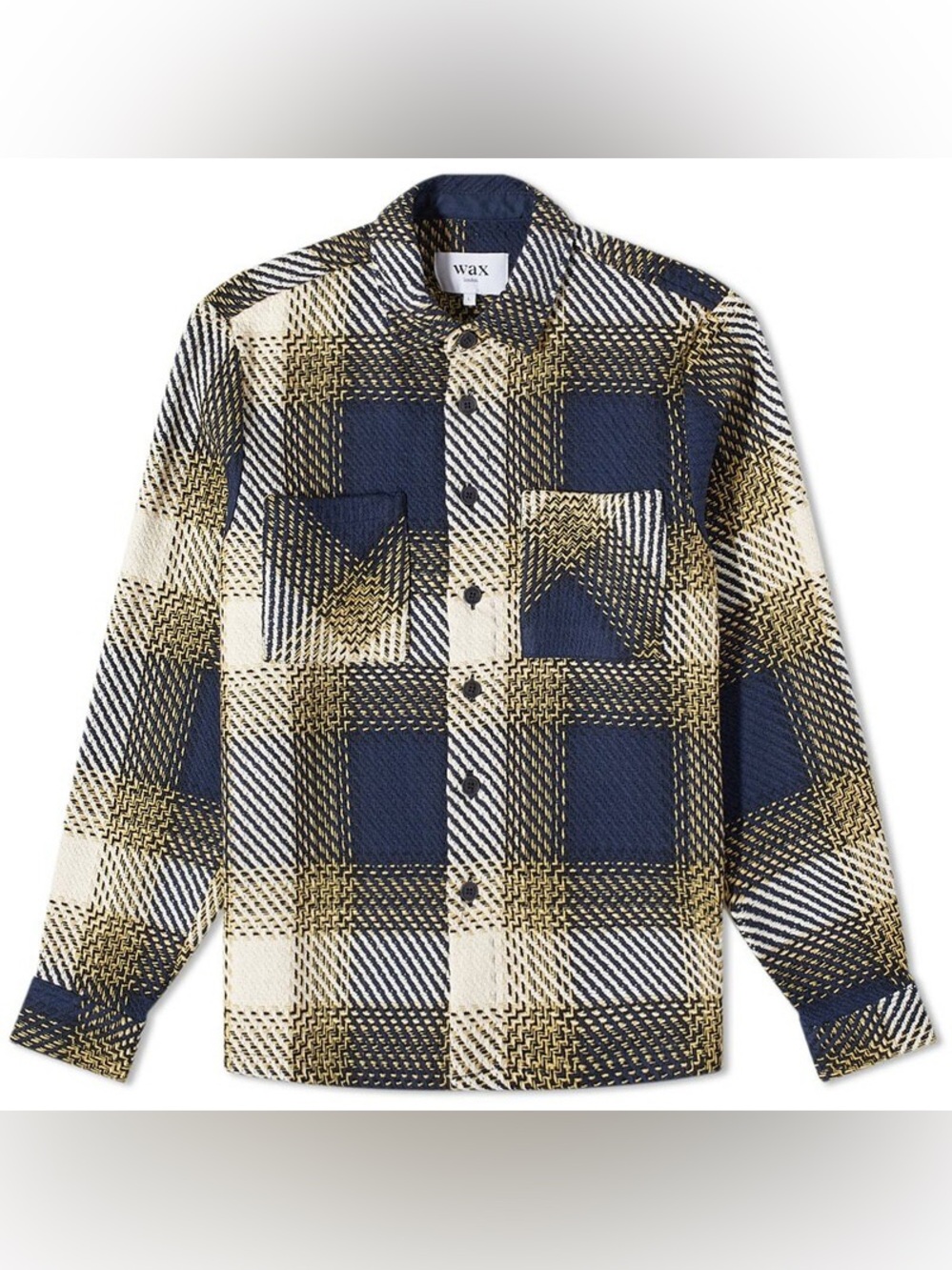 Wax London Men's Whiting Overshirt Ombre Check in Navy/Khaki Size L